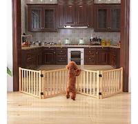YOCAN Paint-Free Wooden Freestanding Dog Gates for The House,Doorways, Stairs,Wood Dog Fences Indoor Pet Gate,Step Over Fence-4 Panel H:16.9"