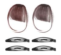 YOCDNOV 2pcs Flequillo Postizo Pelo Natural- Flequillo Postizo,Flequillo Postizo Castaño,Flequillos Postizos Pelo Natural Clip,Flequillos Postizos Clip,para Niñas,Mujeres(Viene con 4 clips negros)