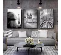 Yocheng 3 carteles de la Torre Eiffel de Nueva York,Londres,París,en blanco y negro,arte mural de una hermosa ciudad,pintura en lienzo,decoración del hogar,póster artístico 50x70cmx3 Sin Marco