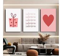 Yocheng 3 piezas 2D Plano Cálido Lienzo Cuadro Decorativo Cuadro Simple para Habitación Infantil Cuadro Rosa Amor Patrón 50x70cmx3 Sin Marco