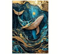 Yocheng Cuadro decorativo - Ballena Kintsugi del Mar Celestial,patrón de mármol dorado y azul 60x90cm Sin Marco