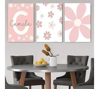 Yocheng Juego de 3 piezas de arte de pared con nombre,con una gran letra C y un cuadro en lienzo con estampado de polen de margarita para habitaciones de niñas y decoración 30x40cmx3 sin marco