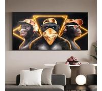 Yocheng Pintura en lienzo de tres monos sabios,póster impreso,pintura en lienzo de animales para sala de estar,dormitorio,arte de pared Interior,decoración del hogar 21x30cm sin marco