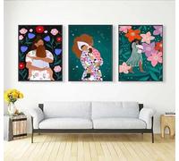 Yocheng Póster de 3 madres jóvenes con amor maternal,arte de pared minimalista con estampado floral,lienzo para decoración del hogar y la sala de estar. 50x70cmx3 Sin Marco