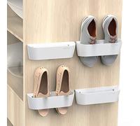 Yocice Zapatero montado en la pared con tiras adhesivas para colgar, organizador de almacenamiento de zapatos de plástico, perchas de zapatos de puerta (SM03-blanco-4)