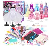 YOCOLE 1000+ Piezas Kit Diseña la Moda Niña, DIY Kit Costura con Telas Manualidades con 5 Maniquíes Accesorios, Regalos Fashion Designer Creativos Juegos para Niñas Niños 6 7 8 9 10 11 Años
