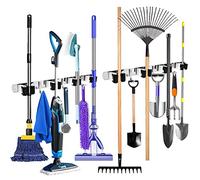 YOCOLE 2 Piezas Colgador Escobas y Fregonas, Soporte Sujeta Escobas Pared Cuelga Acero Inoxidable con 4 Posiciones y 3 Ganchos, Fregona Organizador Adhesivo para Cocina, Baño, Garaje, Jardín, Plata