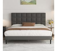 Yocreat Cama tapizada de 160 x 200 cm, cama de matrimonio, estructura con cabecero y somier de láminas, altura 30 cm, gris oscuro