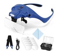 YOCTOSUN Lupa con luz, Lupa Manos Libres con 4 Luces LED y 5 Lentes Desmontables de 1 a 3,5 x, Lupa Recargable para Manualidades, Pasatiempos, Trabajo cercano