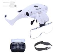 YOCTOSUN - Lupa de Cabeza con 2 Luces de led, Recargable, para Tener Las Manos Libres - Luz Profesional para joyería, con Patillas de Gafas y Banda para la Cabeza Intercambiables