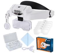 YOCTOSUN Lupa LED para diadema, visera iluminada recargable, zoom de 1X a 14X, lupa manos libres montadas en la cabeza con luces, gafas aumento trabajo, costura, manualidades, joyas, reparación de