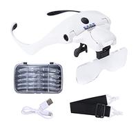 YOCTOSUN Lupas con 4 luces LED, diadema y 5 lentes desmontables, 1X, 1.5X, 2X, 2.5X 3.5X - Lupa recargable con cabeza iluminada manos libres para manualidades de pasatiempos, punto de cruz, trabajo cerrado