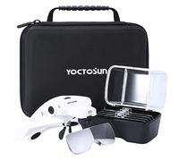 YOCTOSUN Lupas con luz LED, Lupa de Montaje en la Cabeza con 5 Lentes, Diadema, Estuche de Almacenamiento, Visera de Aumento de Cabeza iluminada Manos Libres para Trabajos cercanos y Manualidades