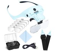 YOCTOSUN Lupas con luz para Trabajos cercanos, Lupa de Cabeza con 4 Luces LED y 5 Lentes Desmontables de 1 a 3.5 x, Recargable, Manos Libres, Lupa para Manualidades, Pasatiempos