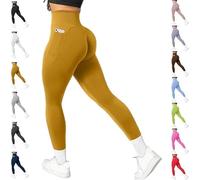 YODAOLI High Waisted Tummy Control Shaping Training Leggings,Scrunch Yoga Pants with Pockets for Women (Yellow,L)