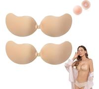YODAOLI Invisible Diva Strapless Backless Push up Bra,2 Pairs Backless Sticky Bra Push Up (FR/ES, Tamaño de Copa & Medida de Contorno, B, 2*Nude)