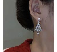 YODAOLI Shiny Christmas Tree Earrings, 2022 New Gold Plated Zircon Christmas Tree Dangle Earrings, Shiny Zircon Christmas Tree Dangle Earrings for Women Girls (Silver)