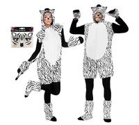 YODITI Disfraz de cebra para mujer, hombre y adulto: disfraz de animal para mujer, disfraz de jungla, unisex para adultos, con orejas y cola, mono de animales para carnaval, fiesta temática