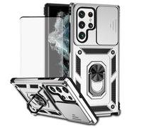 Yodueiv Funda para Galaxy S22 Ultra/Samsung S22 Ultra SM-S908 con protector de pantalla de vidrio templado y cubierta de cámara deslizante, anillo magnético para coche para Samsung Galaxy S22 Ultra