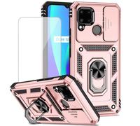 Yodueiv Funda para Realme C20/Realme C20A/Realme C11 2021 con protector de pantalla de vidrio templado y cubierta de cámara deslizante, anillo magnético para soporte de coche para Oppo Realme C20, oro