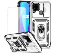 Yodueiv Funda para Realme C20/Realme C20A/Realme C11 2021 RMX3063 con protector de pantalla de vidrio templado y cubierta de cámara deslizante, anillo magnético para soporte de coche para Oppo Realme