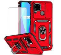 Yodueiv Funda para Realme C20/Realme C20A/Realme C11 2021 RMX3063 con protector de pantalla de vidrio templado y cubierta de cámara deslizante, anillo magnético para soporte de coche para Oppo Realme
