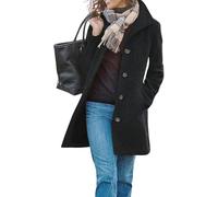 yoeasy Abrigo casual de mezcla de lana gruesa para mujer, cuello alto, botonadura única, abrigo de invierno de longitud media, Negro, Large