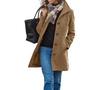 yoeasy Abrigo casual de mezcla de lana gruesa para mujer, cuello alto, botonadura única, abrigo de invierno de longitud media, Caqui, XX-Large