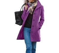 yoeasy Abrigo casual de mezcla de lana gruesa para mujer, cuello alto, botonadura única, abrigo de invierno de longitud media, Púrpura, X-Large