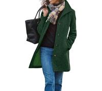 yoeasy Abrigo casual de mezcla de lana gruesa para mujer, cuello alto, botonadura única, abrigo de invierno de longitud media, Verde, Medium