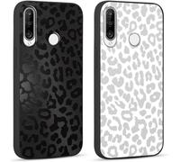 Yoedge 2 × Funda para Huawei P30 Lite/P30 Lite New Edition 6,15", Carcasa para Teléfono Móvil con Leopardo Dibujos Aesthetic,Antigolpes Capa de Soft Silicona TPU para Huawei P30 Lite Blanco Negro Case
