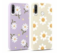 Yoedge 2 × Funda para Huawei P30 Lite / P30 Lite New Edition 6,15", Púrpura Carcasa para Teléfono Móvil con Flores Dibujos Aesthetic Cover,Soft Cristal Caja de Silicona para Huawei P30 Lite Case, Flor