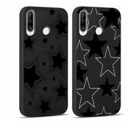 Yoedge 2 Piezas Funda para Huawei P30 Lite/P30 Lite New Edition 6,15", Delgado Negro Suave TPU Silicona Carcasa con Aesthetic Lindo Dibujos, Antigolpes Anti-arañazos Bumper Protectora Caso, Estrella 2