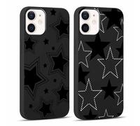 Yoedge 2 Piezas Funda para iPhone 12 Mini 5,4", Ultra Delgado Negro Suave TPU Silicona Carcasa con Aesthetic Lindo Dibujos, Antigolpes Anti-arañazos Protectora Caso para iPhone 12 Mini, Estrella 2