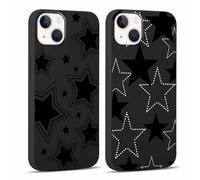 Yoedge 2 Piezas Funda para iPhone 13 Mini 5,4", Ultra Delgado Negro Suave TPU Silicona Carcasa con Aesthetic Lindo Dibujos, Antigolpes Anti-arañazos Protectora Caso para iPhone 13 Mini, Estrella 2