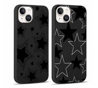 Yoedge 2 Piezas Funda para iPhone 14 Plus 6,7", Ultra Delgado Negro Suave TPU Silicona Carcasa con Aesthetic Lindo Dibujos, Antigolpes Anti-arañazos Protectora Caso para iPhone 14 Plus, Estrella 2