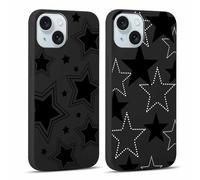 Yoedge 2 Piezas Funda para iPhone 15 6,1", Ultra Delgado Negro Suave TPU Silicona Carcasa con Aesthetic Lindo Dibujos, Antigolpes Anti-arañazos Protectora Caso para iPhone 15, Estrella 2