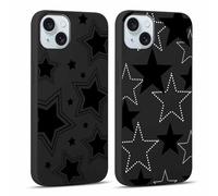 Yoedge 2 Piezas Funda para iPhone 15 Plus 6,7", Ultra Delgado Negro Suave TPU Silicona Carcasa con Aesthetic Lindo Dibujos, Antigolpes Anti-arañazos Protectora Caso para iPhone 15 Plus, Estrella 2