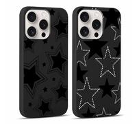 Yoedge 2 Piezas Funda para iPhone 15 Pro 6,1", Ultra Delgado Negro Suave TPU Silicona Carcasa con Aesthetic Lindo Dibujos, Antigolpes Anti-arañazos Protectora Caso para iPhone 15 Pro, Estrella 2