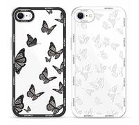 Yoedge 2 Piezas Funda para iPhone 8/7 / SE 2022 / SE 2020 Transparente 4,7", Carcasa para Teléfono Móvil con Blanco Mariposa Dibujos Aesthetic Cover, Soft Cristal Capa para iPhone SE 3 Mujeres Case