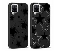 Yoedge 2 Piezas Funda para Samsung Galaxy A12/A12 Nacho 4G 6,5", Ultra Delgado Negro Suave TPU Silicona Carcasa con Aesthetic Lindo Dibujos, Antigolpes Anti-arañazos Bumper Protectora Caso, Estrella 2
