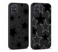 Yoedge 2 Piezas Funda para Samsung Galaxy A51 4G 6,5", Delgado Negro Suave TPU Silicona Carcasa con Aesthetic Lindo Dibujos, Antigolpes Anti-arañazos Protectora Caso para Samsung A51 4G, Estrella 2