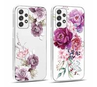Yoedge 2 Piezas Funda para Samsung Galaxy A52 4G/A52 5G/A52s 5G 6,5",Ultrafina Delgado Transparente Suave TPU Silicona Carcasa con Aesthetic Dibujos, Antigolpes Protectora Caso para Samsung A52,Flor 3