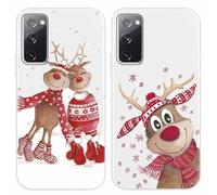 Yoedge 2 Piezas Fundas para Samsung Galaxy S20 FE /S20 Lite 6,5", Navidad Carcasa Silicona con Alce Papá Noel Dibujos Patrón, Ultrafina Suave Antigolpes Protección Case Cover para Samsung S20 FE, Alce