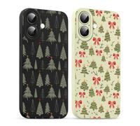 Yoedge 2 Piezas Navidad Funda para iPhone 16, Cute Navideño Dibujos Diseño Christmas Pajarita Motive Carcasa, Ultra Fina Suave Silicona Antigolpes Case para iPhone 16 6,1", Árbol de Navidad