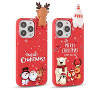 Yoedge 2 Piezas Rojo Funda para Apple iPhone 14 Plus 6,7" con 3D Doll Ciervo, Navidad Carcasa con Alce Dibujos Animados, Ultrafina Suave Silicona Antigolpes Protector Case para iPhone14 Plus