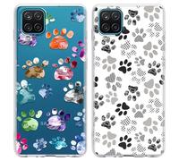 Yoedge 2 Piezas Transparente Funda para Samsung Galaxy A12 / A12 Nacho 4G 6,5", Aesthetic Carcasa para Teléfono Móvil con Huellas de Perro Dibujos, Antigolpes Anti-arañazos Silicona Protectora Caso