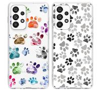 Yoedge 2 Piezas Transparente Funda para Samsung Galaxy A52 4G/5G/A52s 5G 6,5", Aesthetic Carcasa para Teléfono Móvil con Huellas de Perro Dibujos, Antigolpes Anti-arañazos Silicona TPU Protectora Caso