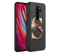Yoedge Funda Compatible con Xiaomi Redmi 9T/Redmi 9 Power, 6,53", Silicona Ligera Delgado TPU Bumper Rubber Caso 26 Letras y Flores Patrón Resistente Carcasa Antichoque Flexible Negro Protectora, S