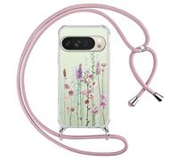 Yoedge Funda con Cuerda para Google Pixel 10 Pro XL 6,8", Transparente Carcasa Dibujos Flores Case con Correa Colgante Collar Correa Cuello, Silicona TPU + PC Antichoque Cover per Pixel 10 Pro XL,03